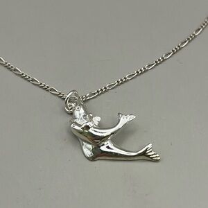 Graceful Sterling Silver Dolphin Mother and Child Necklace with Figaro Chain